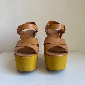 Retro Platform Sandals Sergio Rossi Tan Wedges 35 / Sergio Rossi Sandals